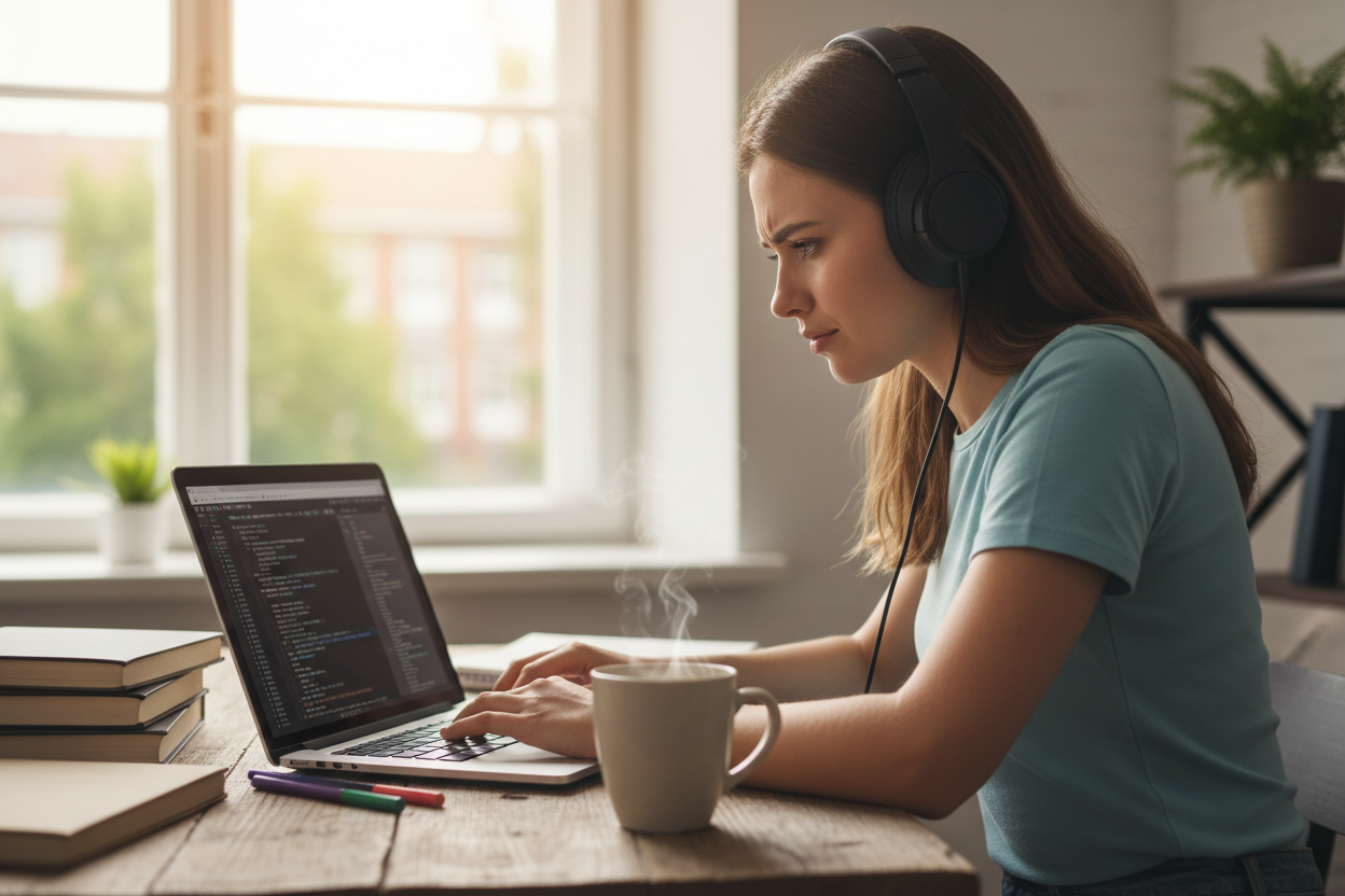 Étudiante en plein travail
