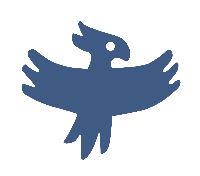 Logo Bleu de La Val'Heureuse Herboristerie bio, représentant un phénix déployant les ailes