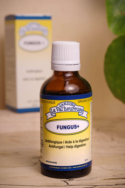 Bouteille du complexe Fungus+ avec sa boite en arrière plan