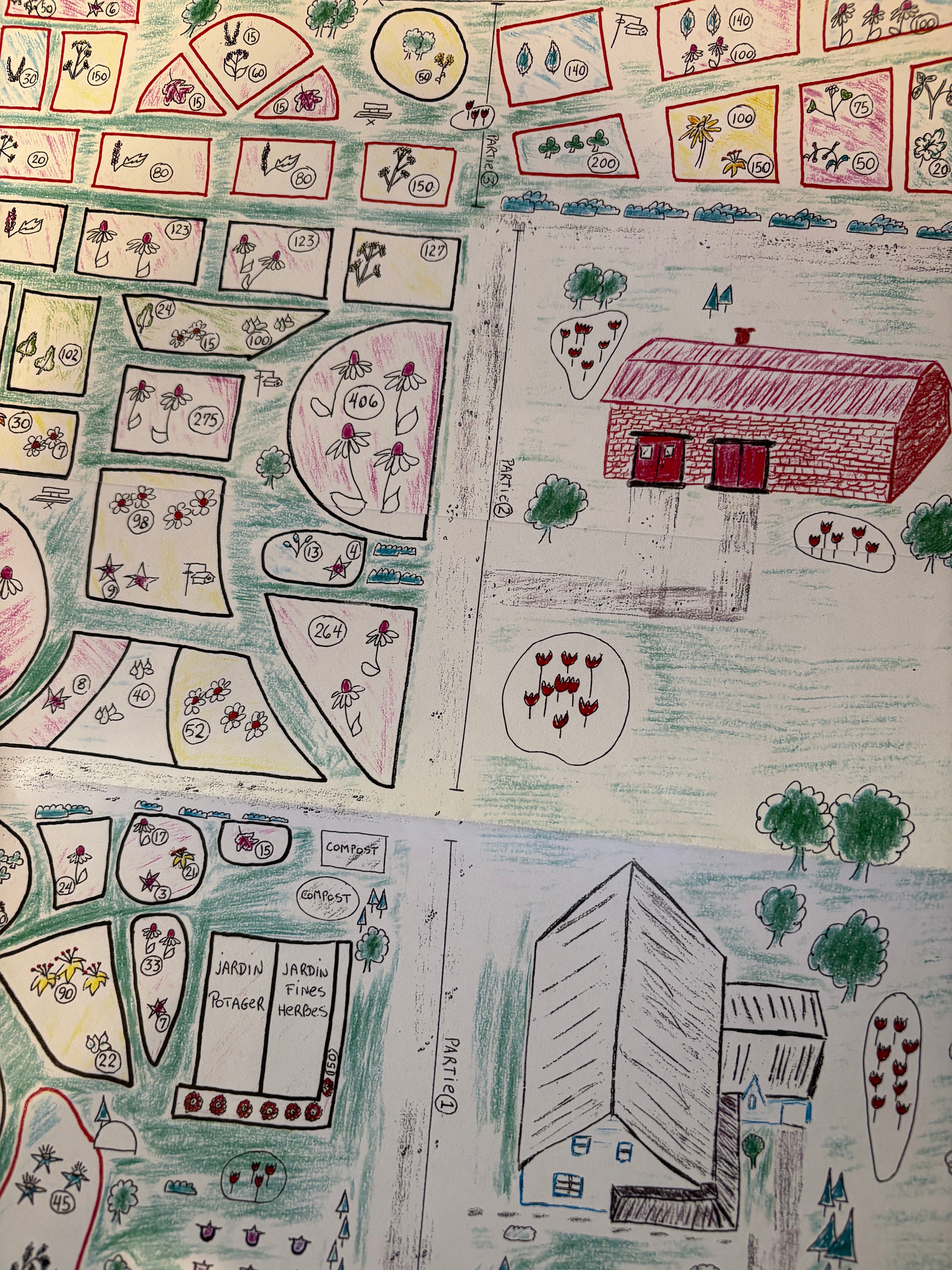 Dessin manuscrit du plan de jardin de la Val'Heureuse de 1999